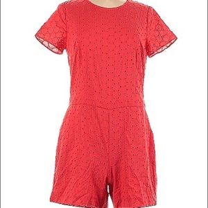 Red short sleeve ruched detail romper